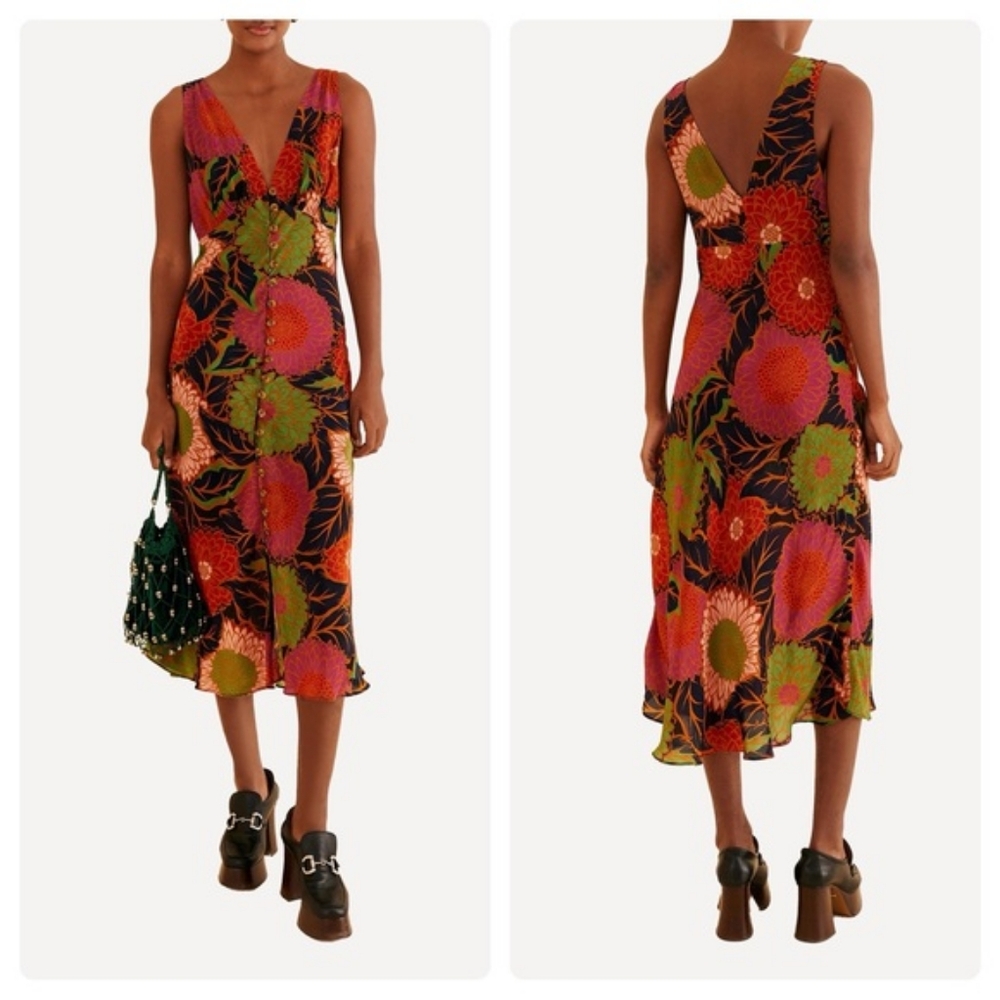 FARM Rio Vintage Garden Sleeveless Midi Dress Size Small